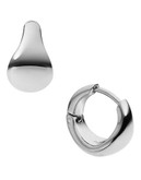 Skagen Denmark Sofie Stainless Steel Hinge Loop Earrings  Silver Tone Hoop Earring - Silver
