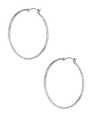 A.B.S. By Allen Schwartz Hammered Hoop Earrings - Silver