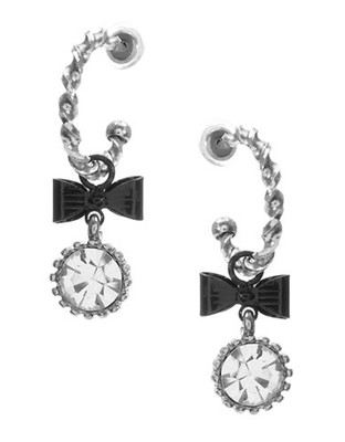 Betsey Johnson Crystal And Bow Small Hoop Earring - Silver