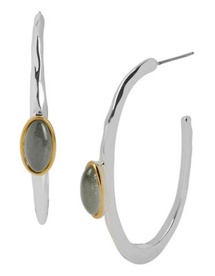 Robert Lee Morris Soho Oval Bead Hammered Sculptural Hoop Earring - Silver