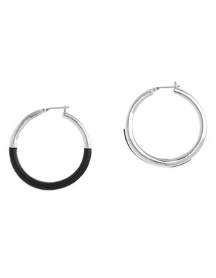 Nine West Small silver tone and black metal clickit hoop earring. - No Color