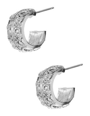 Lauren Ralph Lauren Small Textured Hoop Earring Silvertone - Silver