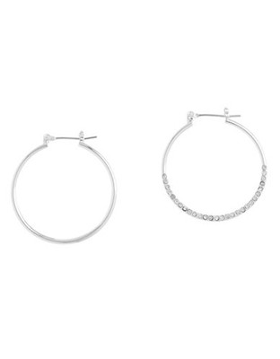 Nine West Clickit hoop earring in silver tone metal with crystal stones. - Crystal