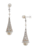 Nadri Pearl and Pave Cone Drop Earrings - Rhodium
