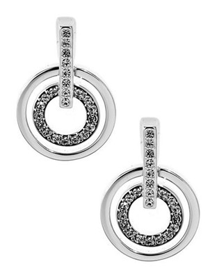 Swarovski Circle Crystal Pierced Earrings - Silver