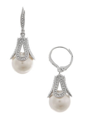 Nadri NADRI Pave and Pearl Drop Earrings - Pearl