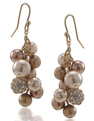 Carolee Gold Crystal And Pearl Cluster Pierced Earrings - Gold