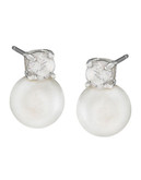 Lauren Ralph Lauren 8mm Pearl With Cubic Zirconia Accent Earrings - White