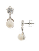 Nadri Pearl and Flower Drop Earring - Rhodium