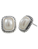 Carolee Small Pearl Cable Edge Earrings - Silver