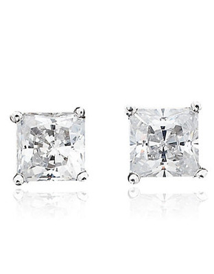 Crislu 150 Cttw Princess Cut Cubic Zirconia Stud Earring - Silver