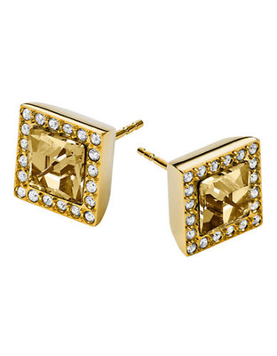 Michael Kors Gold Tone Colorado Topaz Stone With Clear Pave Stud Earring - Gold
