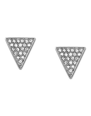 Michael Kors Silver Tone Clear Pave Triangle Post Earring - Silver