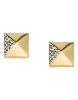 Michael Kors Gold Tone With Clear Pave Pyramid Post Earring - Gold