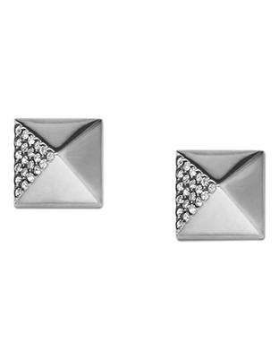 Michael Kors Silver Tone With Clear Pave Pyramid Post Earring - Silver