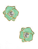 Kate Spade New York Rose Garden Stud Earrings with Crystal Accent - Green
