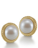 Carolee Pearl Button Clip Earrings - White