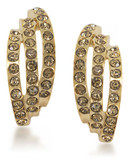 Carolee Rhea Gold Three Row Pierced Earrings Gold Tone Crystal Stud Earring - Gold