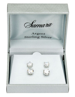 Samara Sterling Silver Round CZ Stud Earring Set - Silver