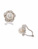 Nadri Swirl Pave framed Pearl Clip Earring - Rhodium
