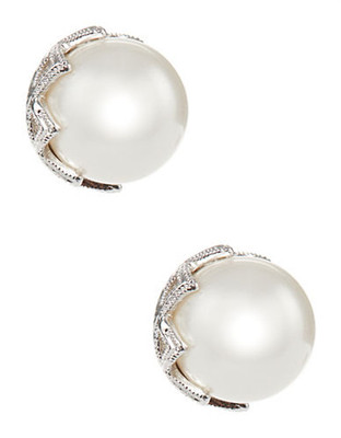 Nadri Pearl Stud Earrings - Silver