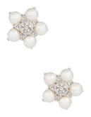 Nadri Floral Faux Pearl Stud Earrings - Silver