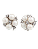 Carolee Floral Motif Pearl And Crystal Stud Pierced Earrings - White