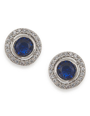 Carolee The Elyse Royal Blue Round Button Pierced Earrings Silver Tone Crystal Stud Earring - Blue