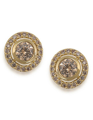 Carolee The Brenda Topaz Round Button Pierced Earrings Gold Tone Crystal Stud Earring - Gold