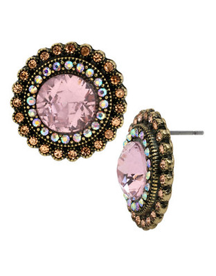 Betsey Johnson Crystal Gem Button Earring - Pink