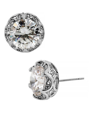 Betsey Johnson Crystal Cubic Zirconia Silver Ruffled Round Stud Earring - Silver