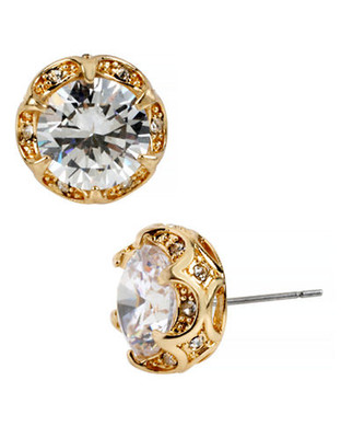 Betsey Johnson Crystal Cubic Zirconia Gold Ruffled Round Stud Earring - Gold
