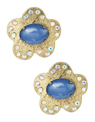 Betsey Johnson Blue Button Flower Earrings - Blue