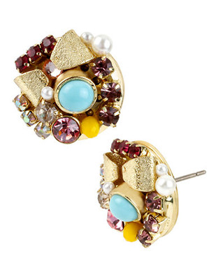 Betsey Johnson Bow And Crystal Cluster Round Stud Earring - Multi Coloured