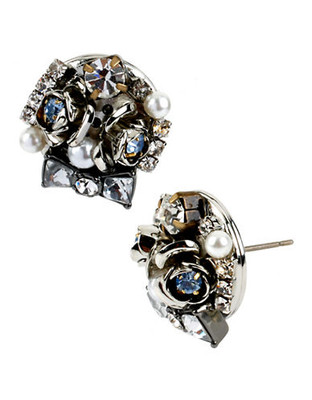Betsey Johnson Bow And Flower Cluster Round Stud Earring - Silver