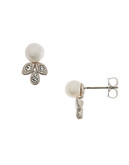 Nadri Pearl with Pave Leaf Accent Studs - Rhodium