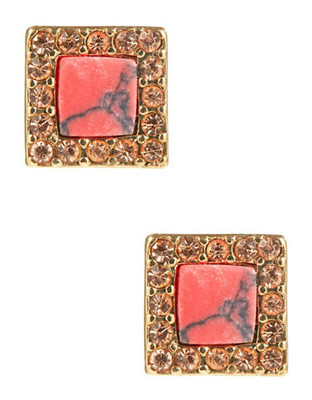 Kensie Pave Square Stud Earrings - Coral
