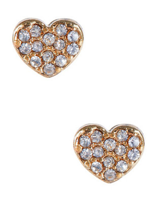 Expression Crystal Heart Stud Earrings - Gold