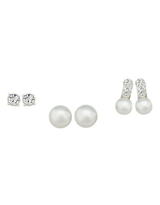 Cezanne Crystal and Faux Pearl Trio Stud Earring Set - White
