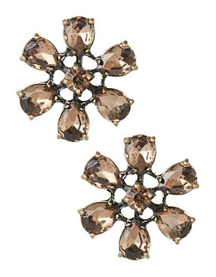 Expression Crystal Flower Stud Earrings - Brown