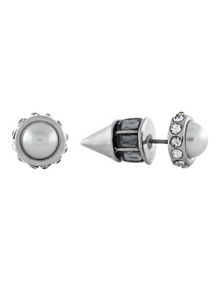 Bcbgeneration Nice Ice Antique Rhodium Plated Base Metal Rhinestone and Epoxy Front To Back Bullet Earring - Grey