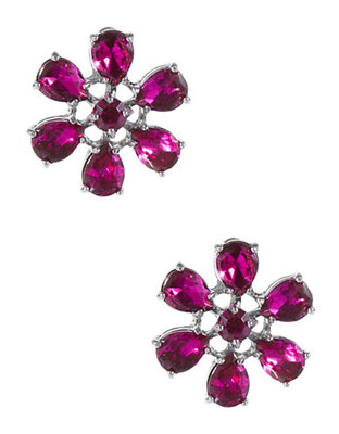 Expression Crystal Flower Stud Earrings - Pink