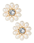 Expression Pearl Flower Stud Earrings - Beige