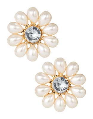 Expression Pearl Flower Stud Earrings - Beige