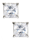 Expression Faceted Square Stud Earrings - Silver