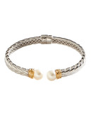 Fine Jewellery Sterling Silver, 14K Yellow Gold And Pearl Bangle - Pearl