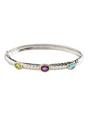 Fine Jewellery Sterling Silver 14K Yellow Gold And Multi Coloured Gemstone Bangle - Multi Coloured