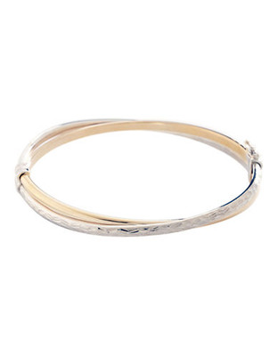 Fine Jewellery 14K Yellow Gold And Sterling Silver Diamond Cut Cross Over Bangle - Auragento (Silver/Gold)