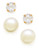 Fine Jewellery Girls Set of 14K Pearl and Cubic Zirconia Earrings - Pearl