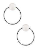 Fine Jewellery Girls 14K White Gold Pearl Hoop Earrings - White